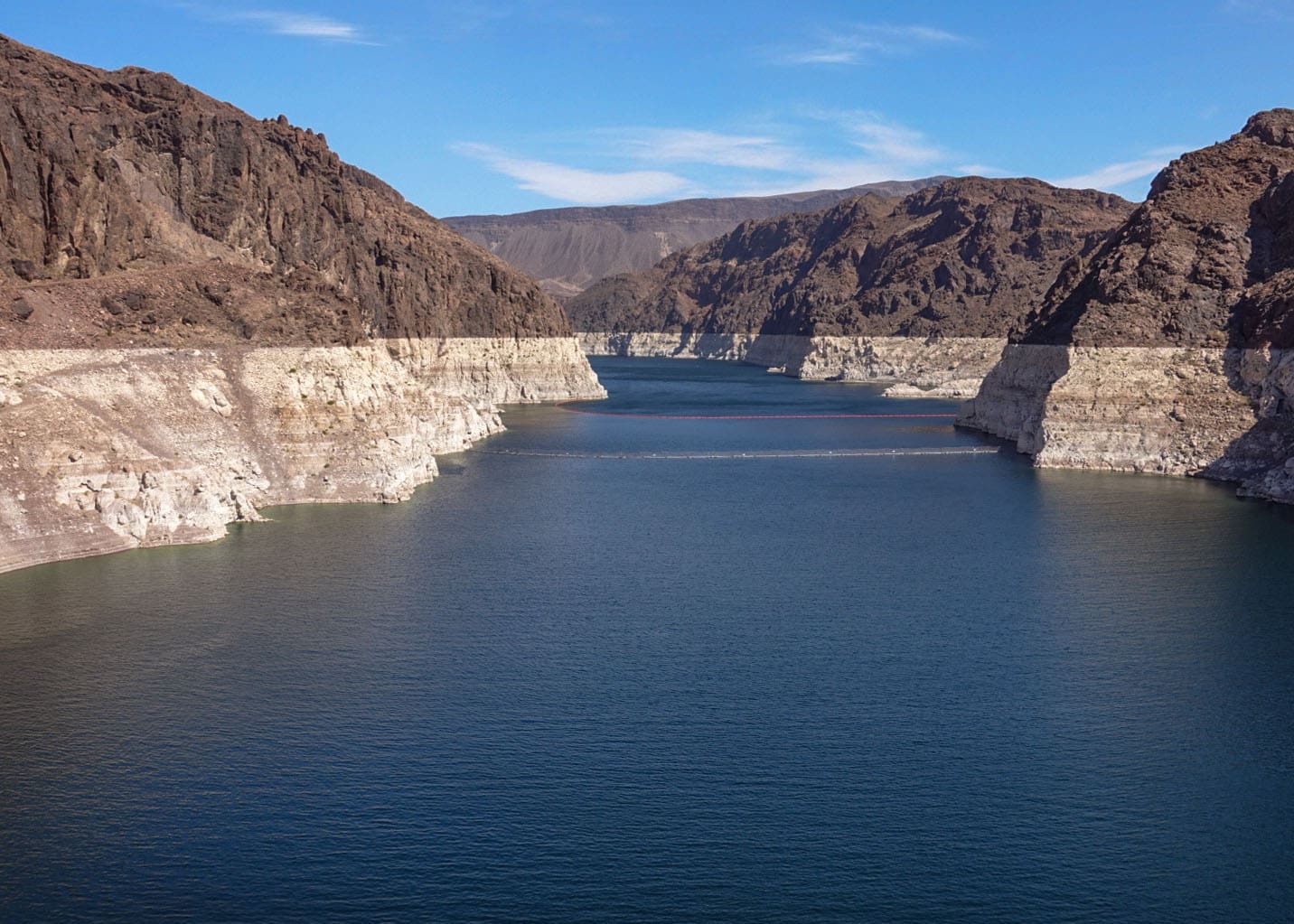 Photo of Lake Mead with visible low water levels.