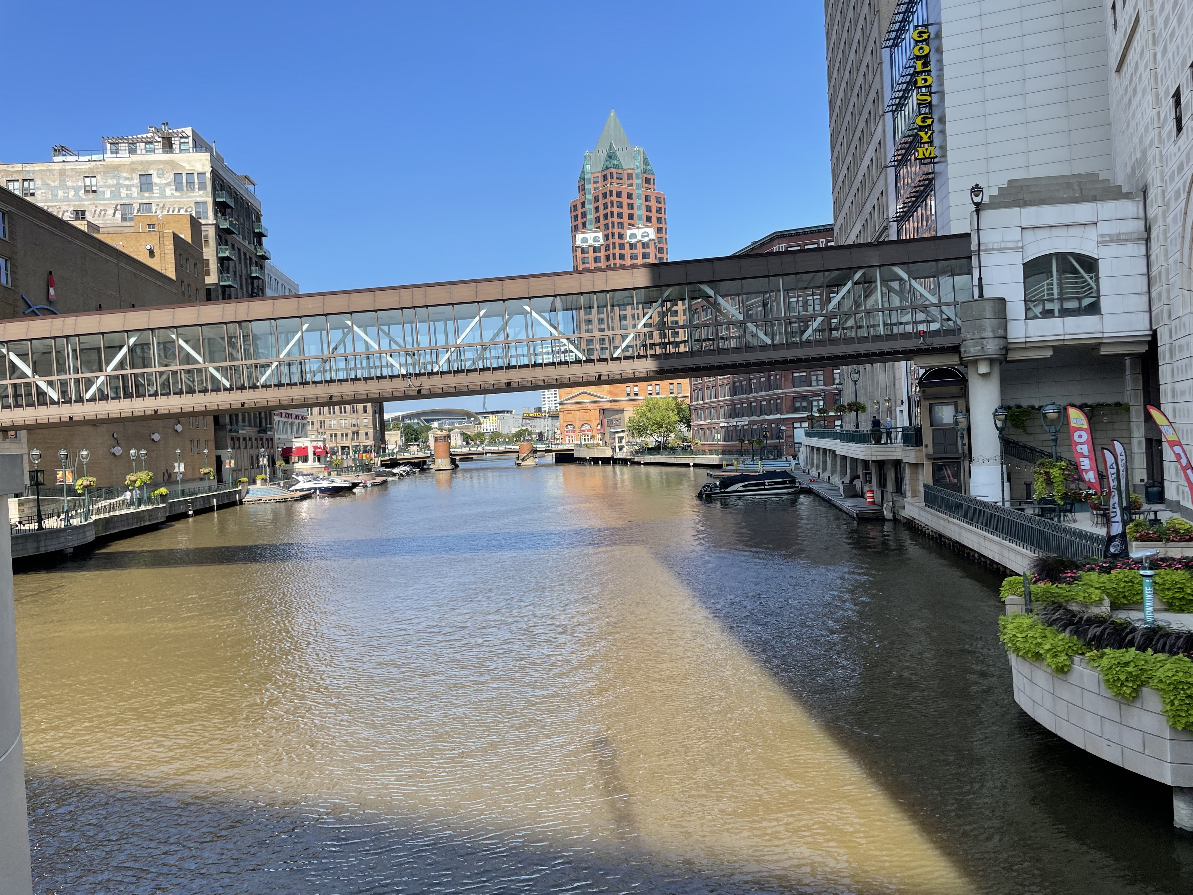 The Milwaukee River winds right through downtown, and is pictured here after a major rainstorm