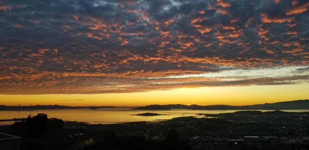 View of the San Francisco Bay at twilight from the El Cerrito Hills.