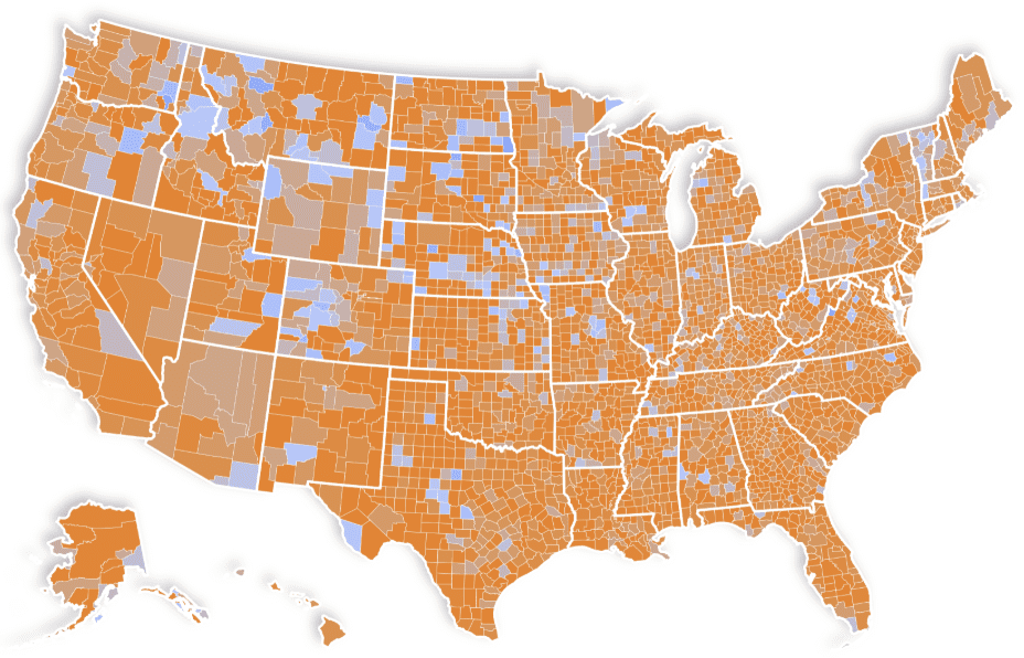 A map of the U.S. showing the decline of local newsrooms