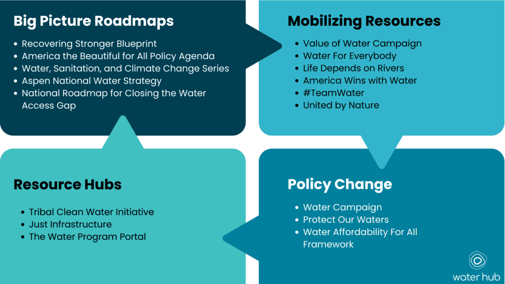 Chart describing four areas of types of national water campaigns